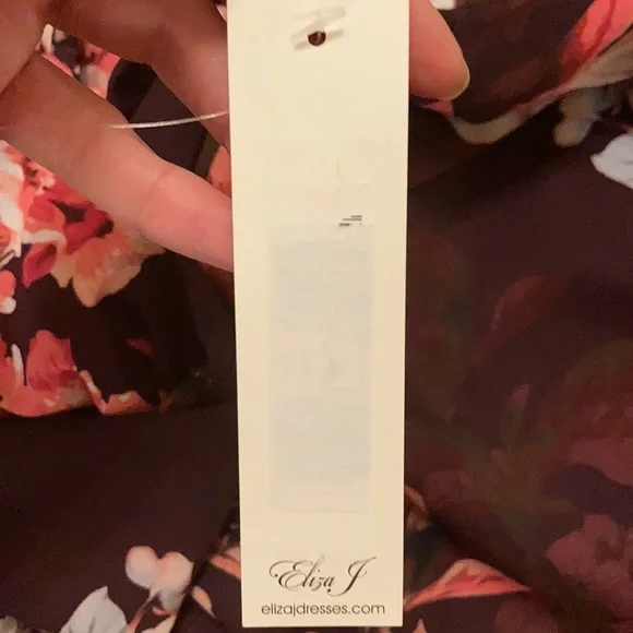 Eliza J Burgundy Purple Pink Floral Dress V Neck Fitted 3/4 Sleeve - Picture 12 of 15